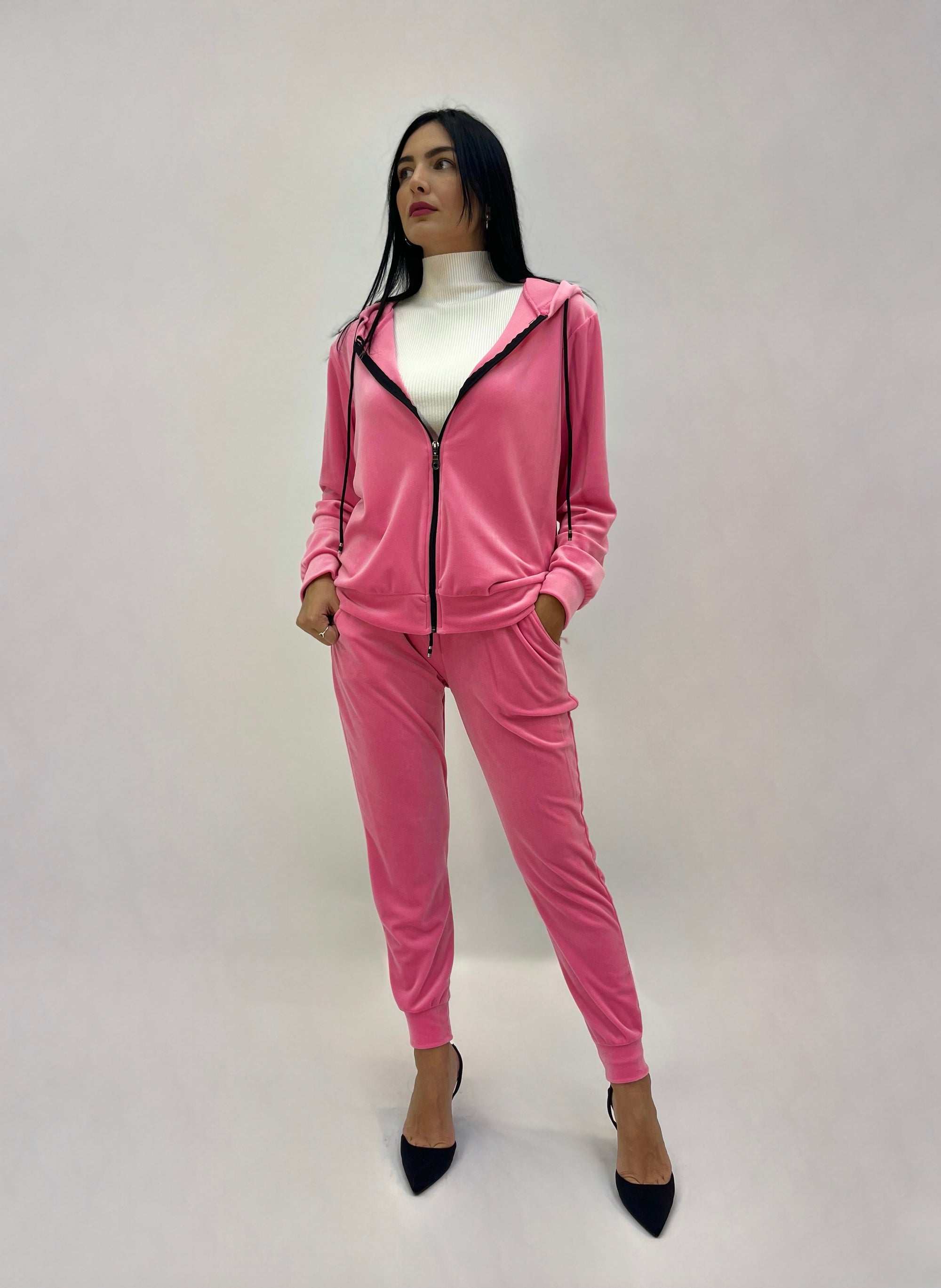 Completo in ciniglia felpa zip con pantaloni