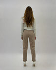 Pantaloni vita alta in pile con cintura