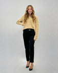 Pantaloni vita alta in pile con cintura