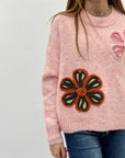 Maglione misto lana con fiori ricamati