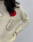 Maglione misto lana con stampe lettere e cuore