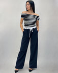 Pantaloni gamba larga con elastico
