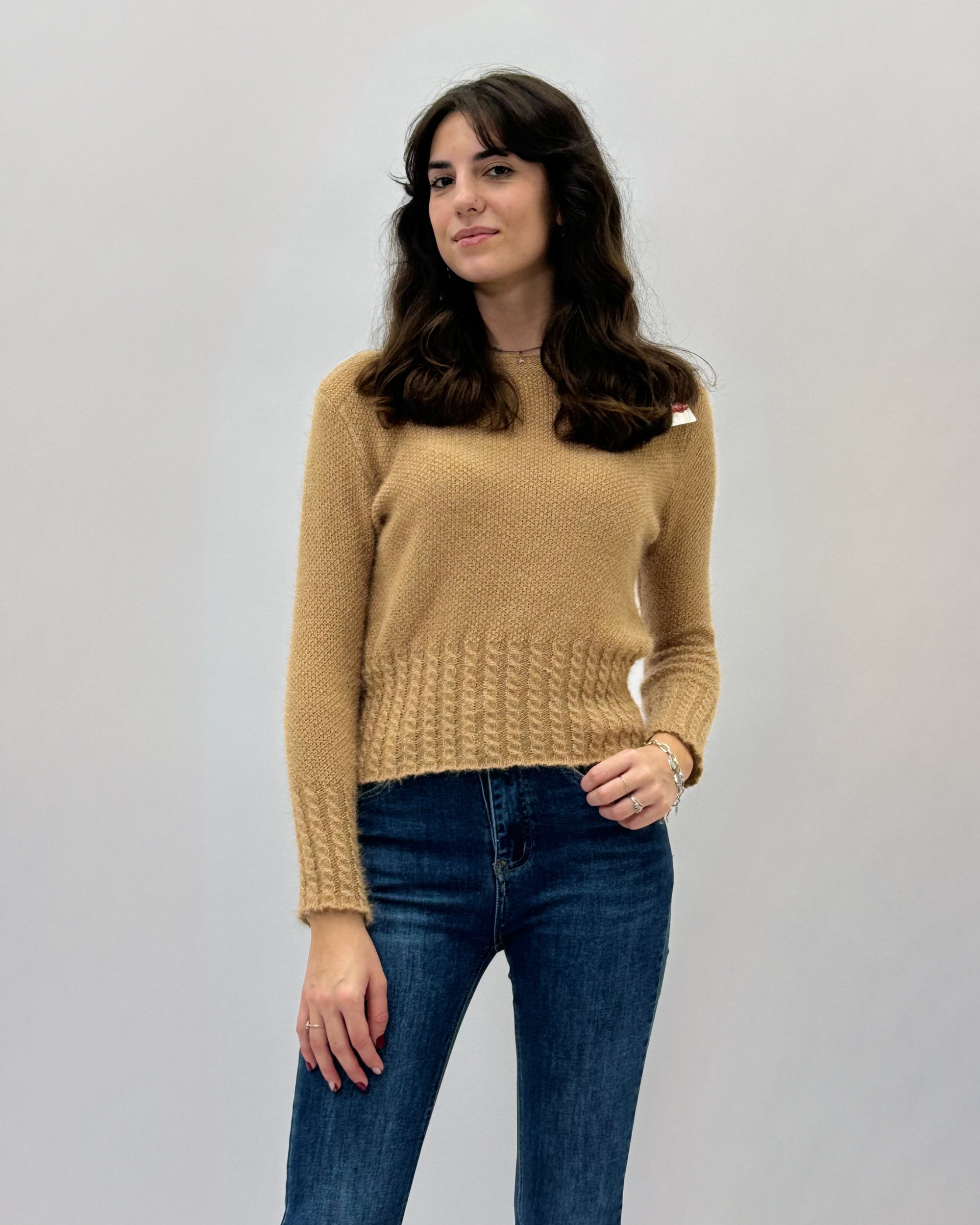 Pullover crop effetto peluche