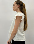 T-shirt in lino con manica a sbuffo