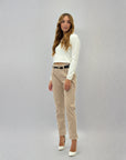 Pantaloni vita alta in pile con cintura