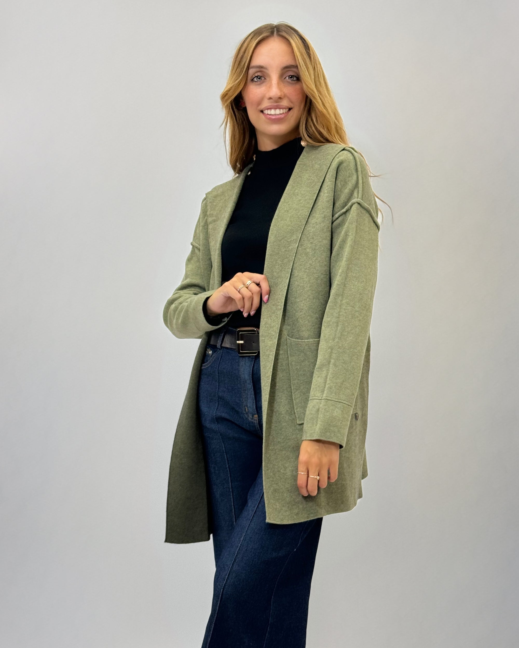 Cardigan lungo con cappuccio