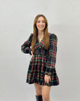 Abito tartan con maniche palloncino