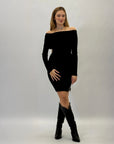 Abito a costine con spalle bardot