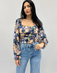 Maglia crop maniche lunghe con stampa floreale