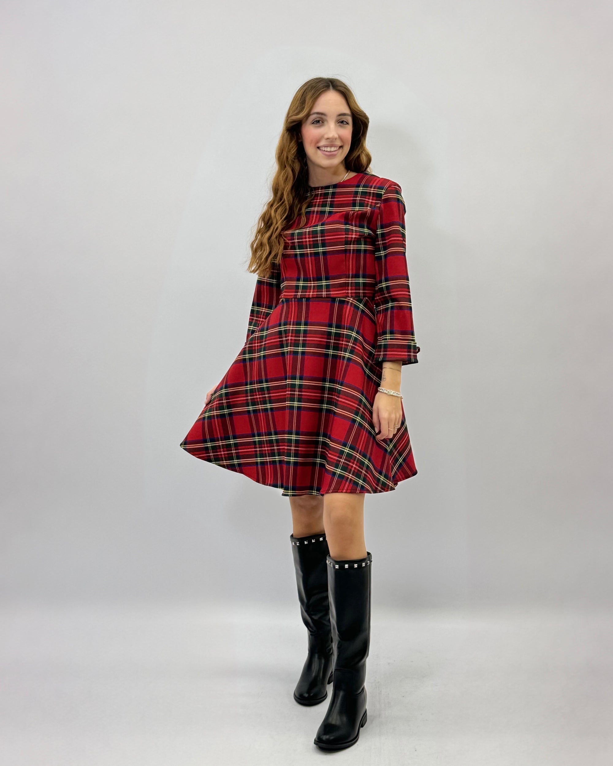 Abito tartan con gonna ampia