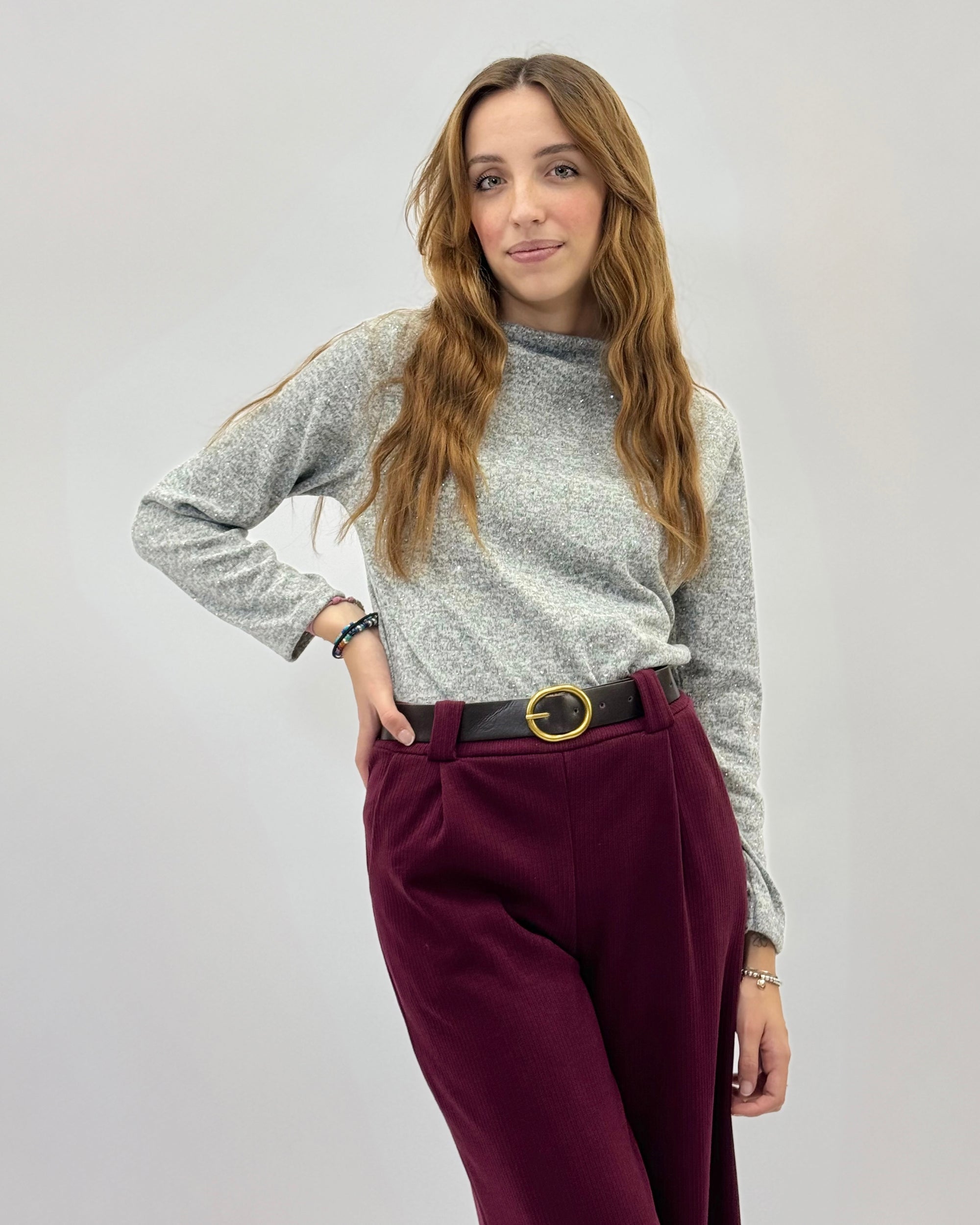 Pantaloni in velluto a palazzo con cintura