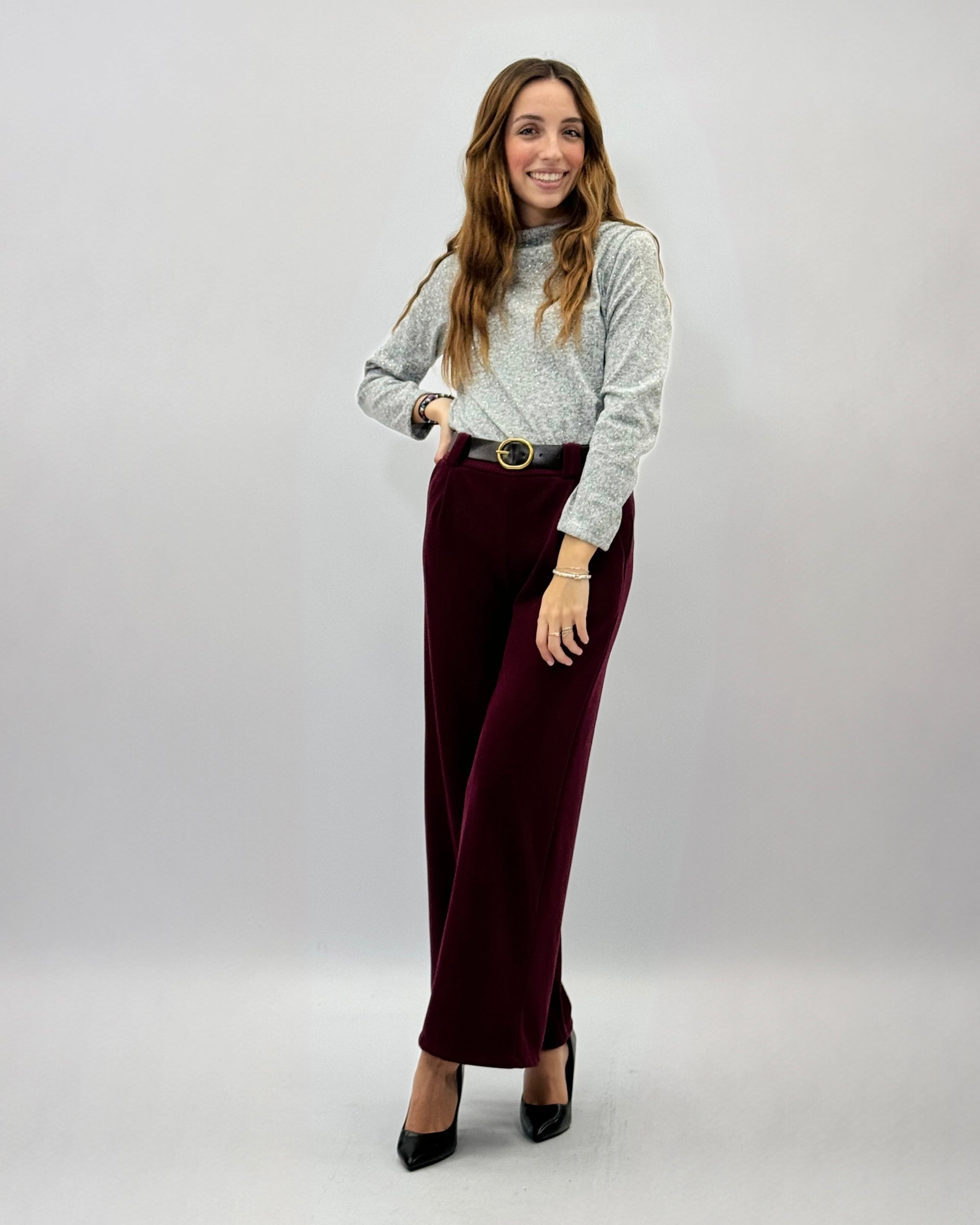 Pantaloni in velluto a palazzo con cintura