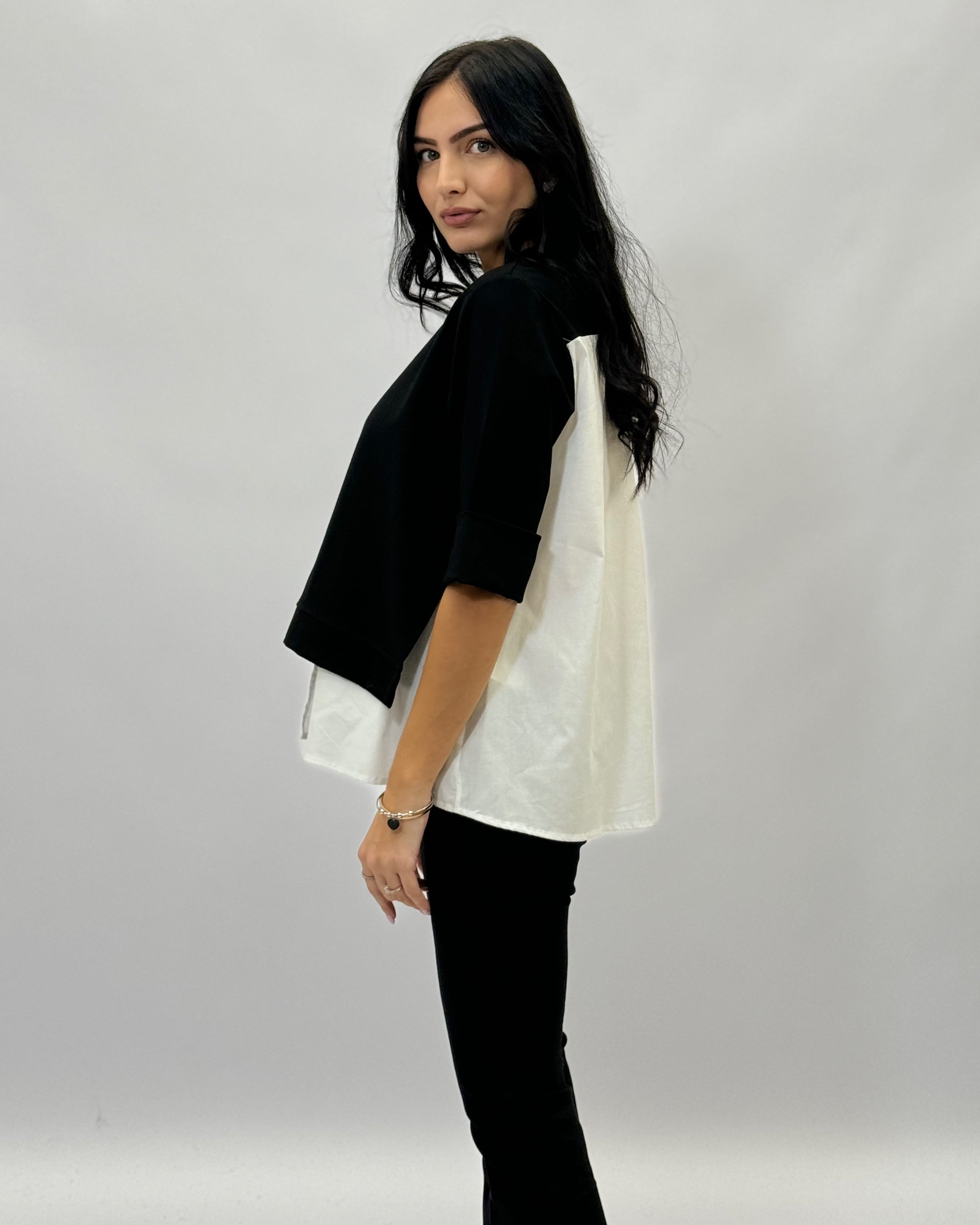 Maglia in punto milano con dettaglio camicia