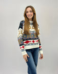 Maglione natalizio con renne e fiocchi di neve