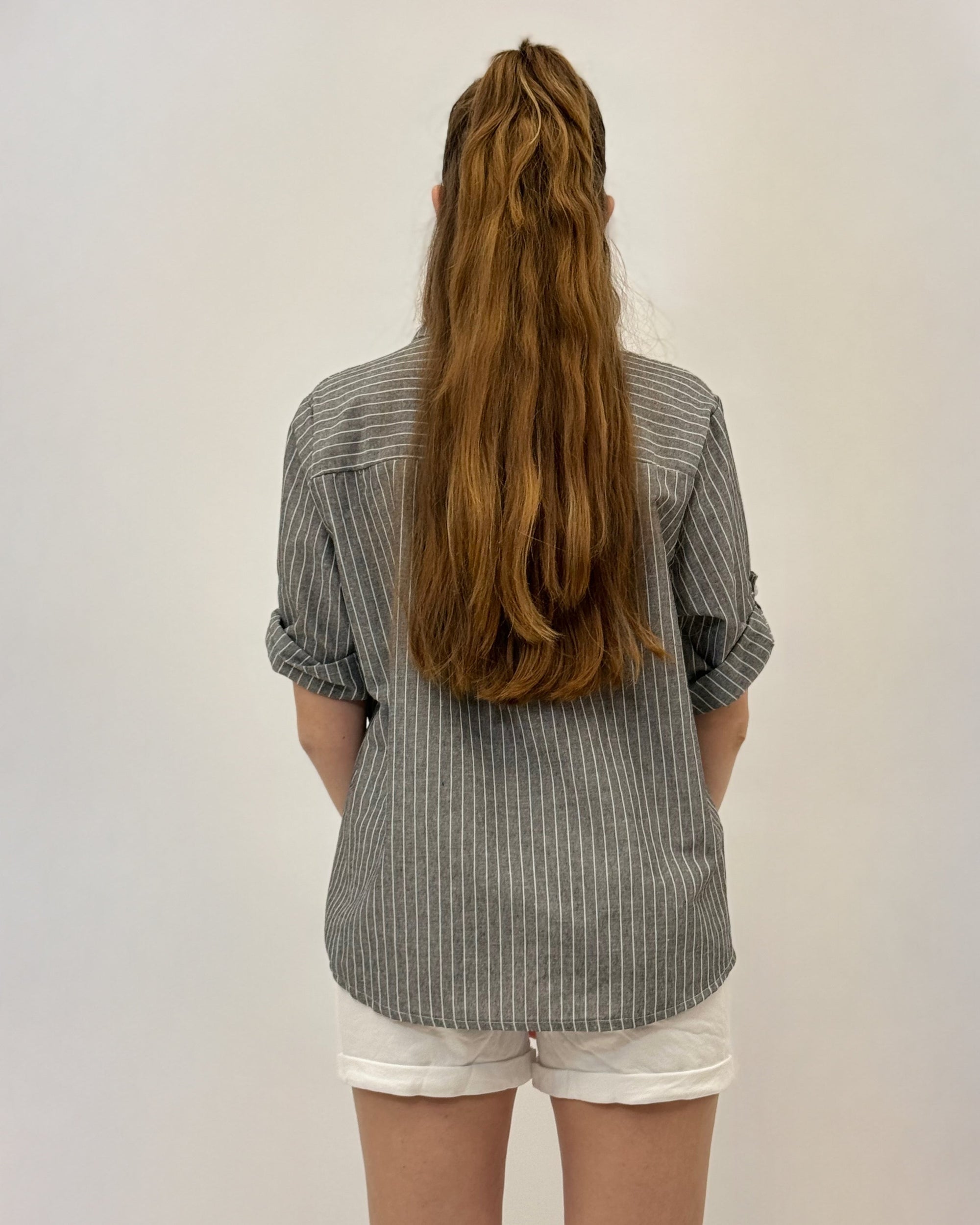 Camicia a righe scollo alla coreana