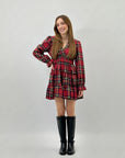 Abito tartan con maniche palloncino