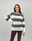 Maglione girocollo a righe effetto peluche