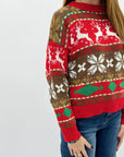 Maglione natalizio con renne e fiocchi di neve