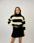 Maglione dolcevita righe effetto peluche