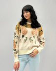 Maglione misto lana con stampa rose