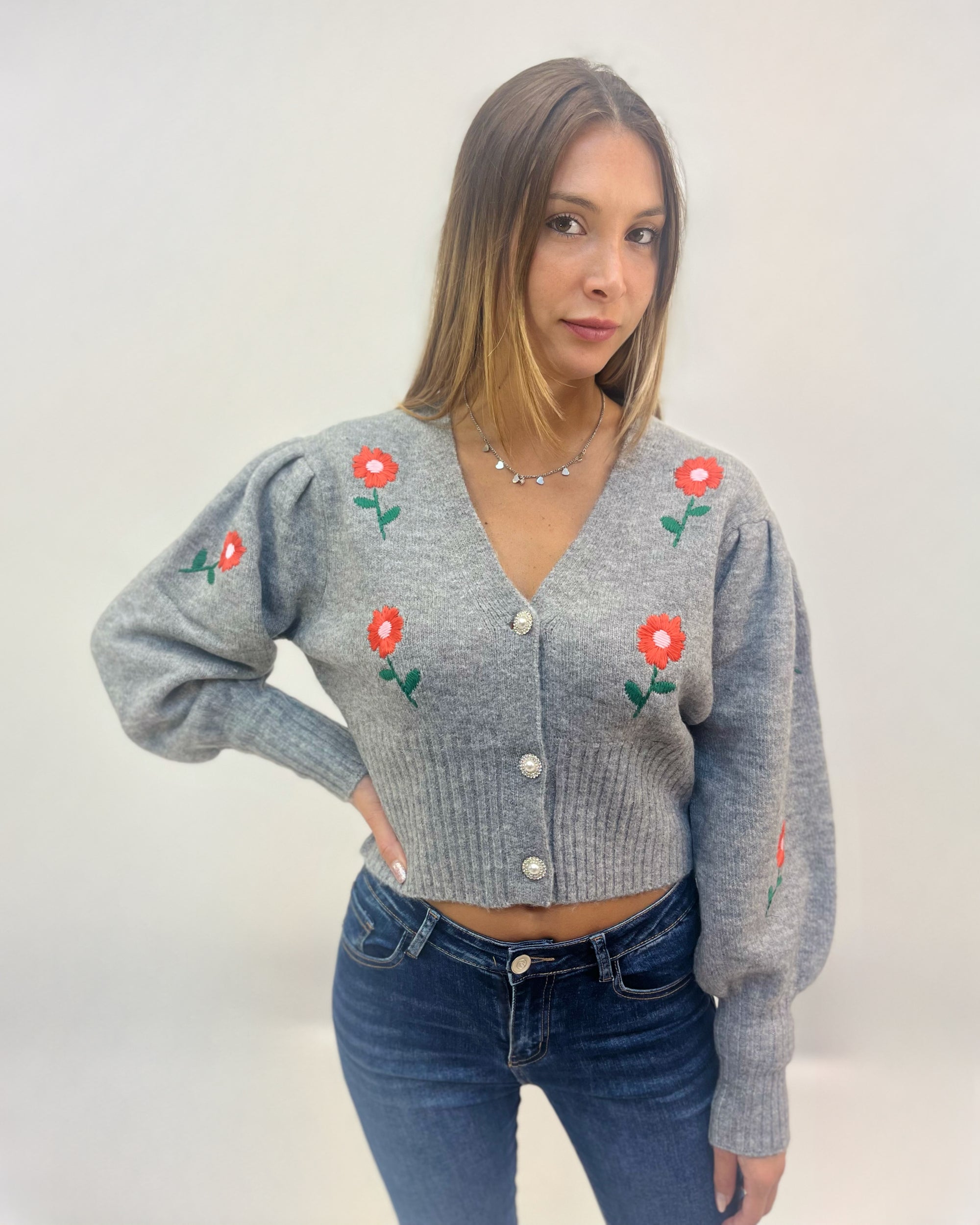 Cardigan comodo con maniche palloncino