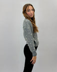 Maglione perle con zip crop