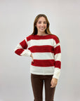Maglione girocollo a righe effetto peluche