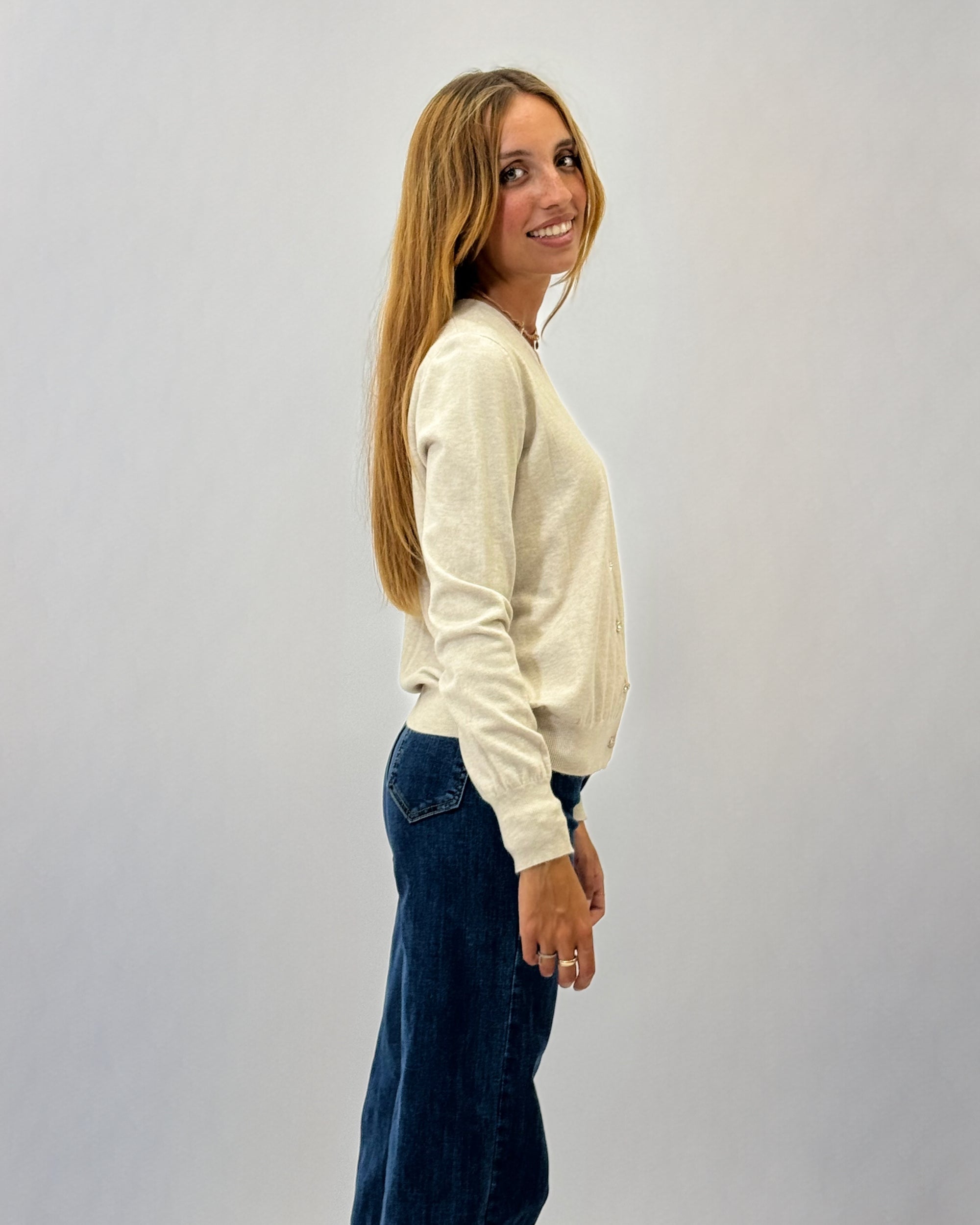 Cardigan basic con bottoni gioielli