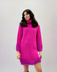 Abito premium dolcevita in lana mohair con piume