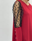 Abito con maniche in organza a pois