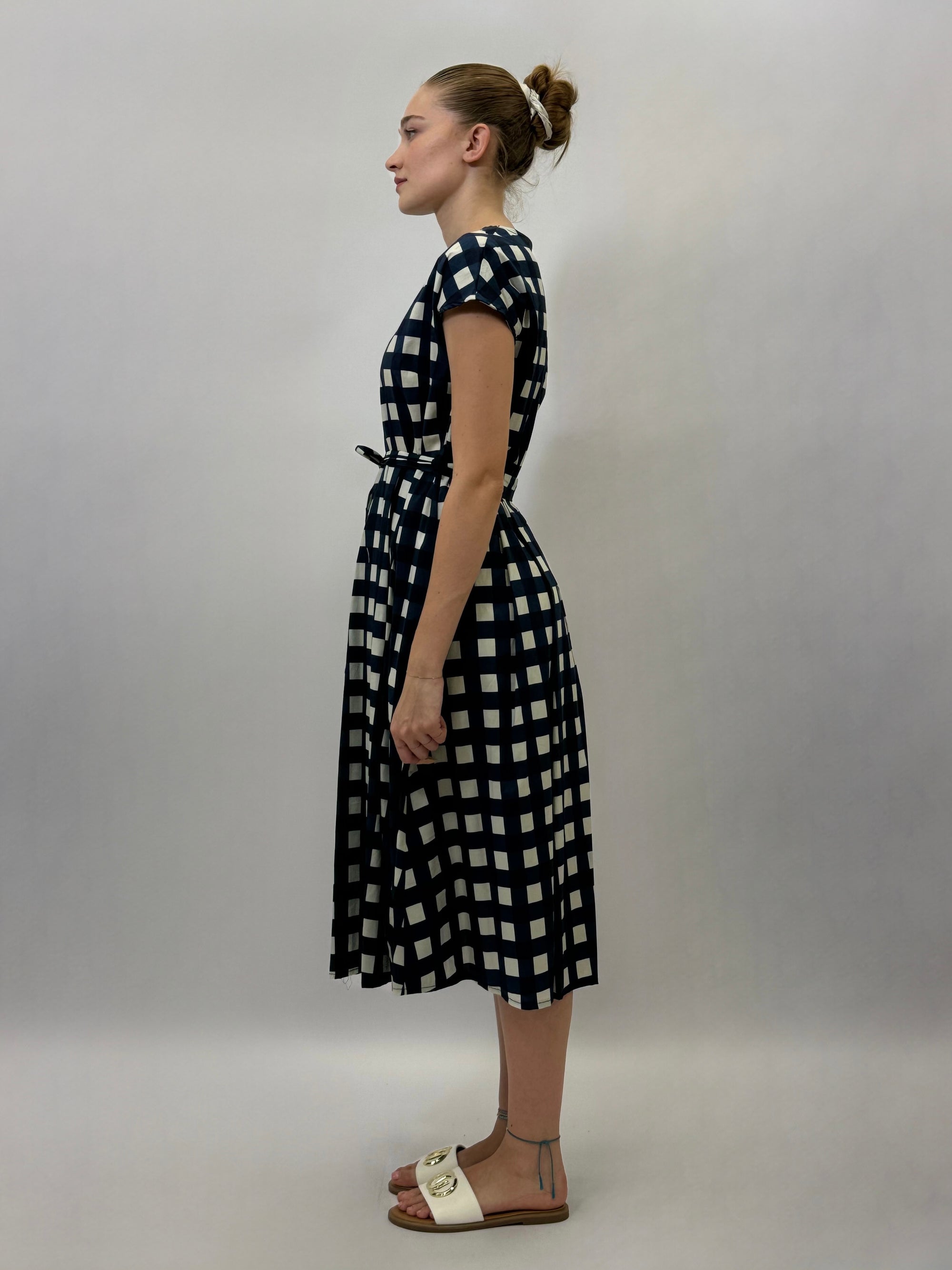 Abito in cotone midi con fantasia