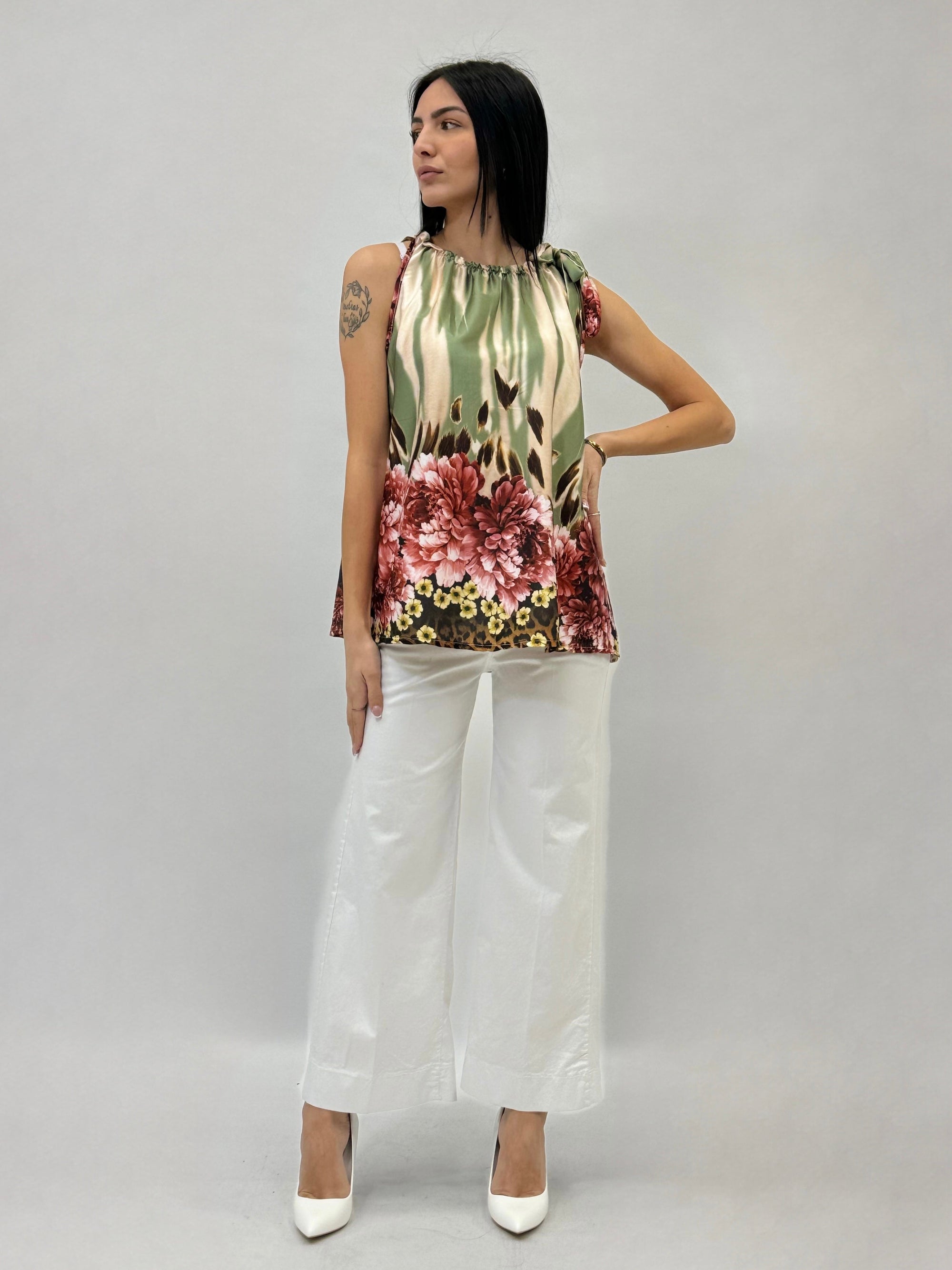 Blusa in raso con stampa