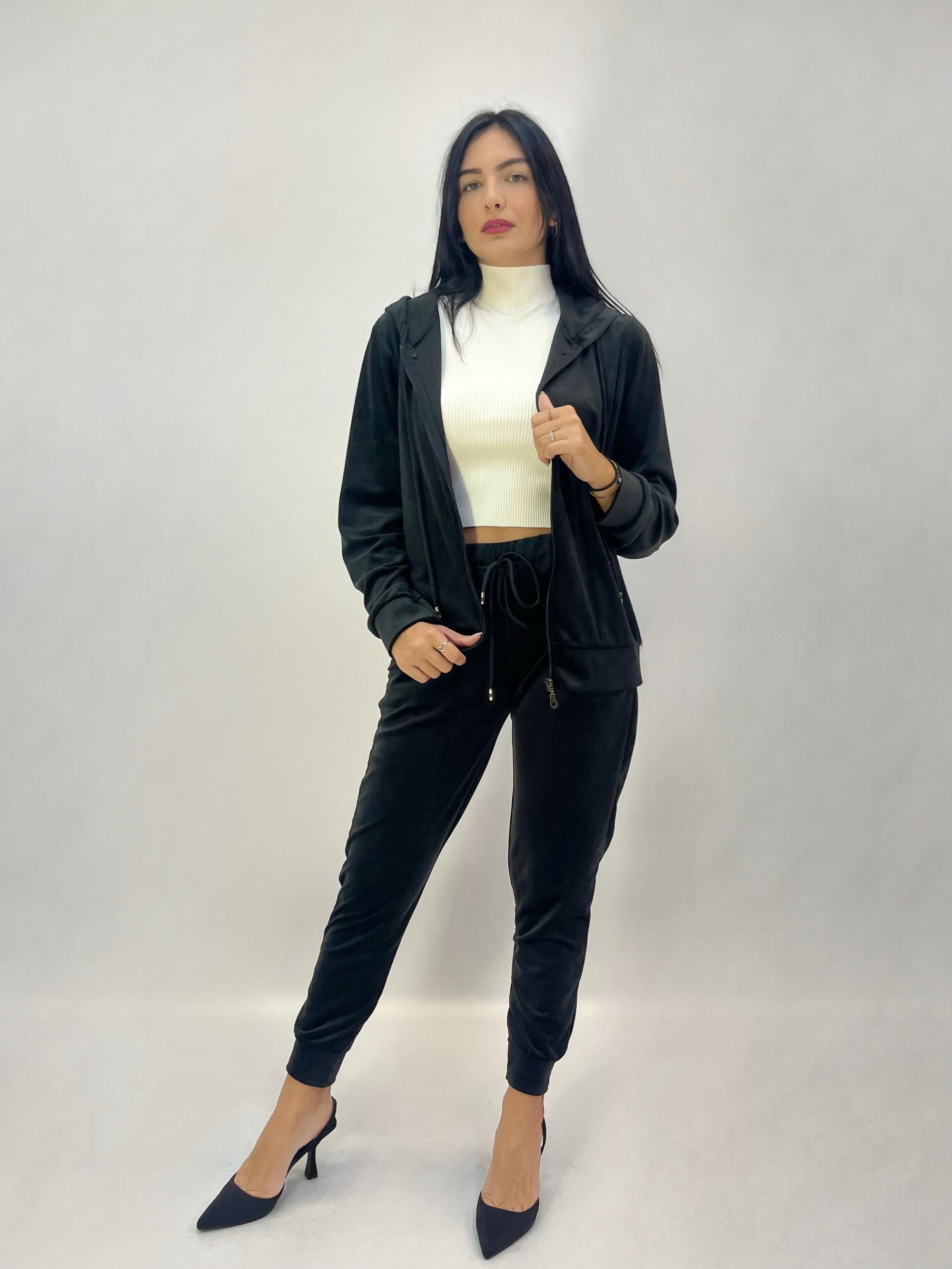 Completo in ciniglia felpa zip con pantaloni