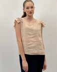 T-shirt in lino con manica a sbuffo