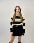 Maglione dolcevita righe effetto peluche