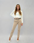 Pantaloni vita alta in pile con cintura