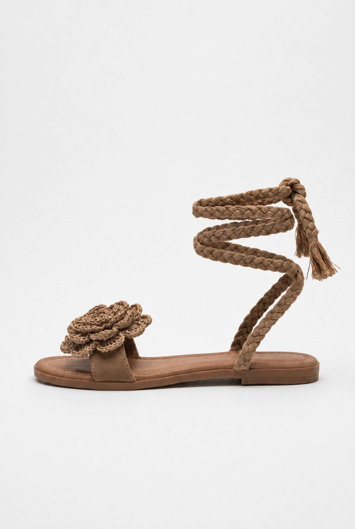 Sandali Flat con Fiore Crochet e Lacci alla Caviglia