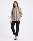 Camicia donna a righe verticali con collo alla coreana