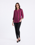 Camicia donna a righe verticali con collo alla coreana