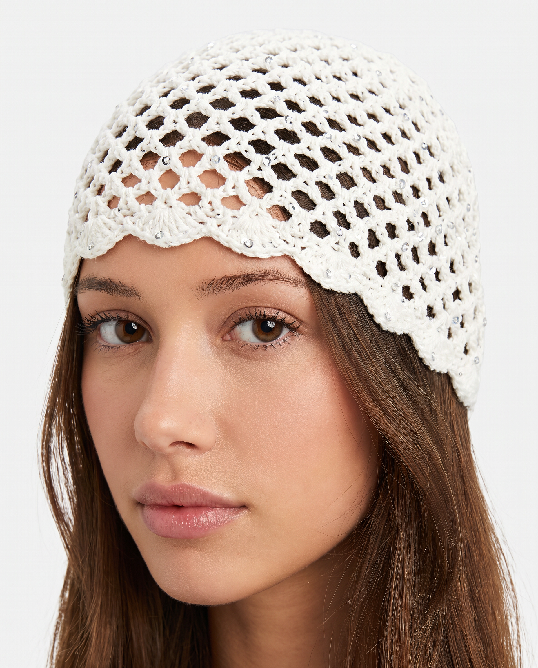Cappello Crochet Bianco con Strass