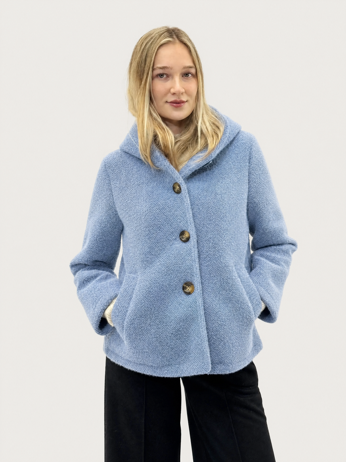 Cappotto corto caldo effetto teddy con cappuccio - Made in Italy