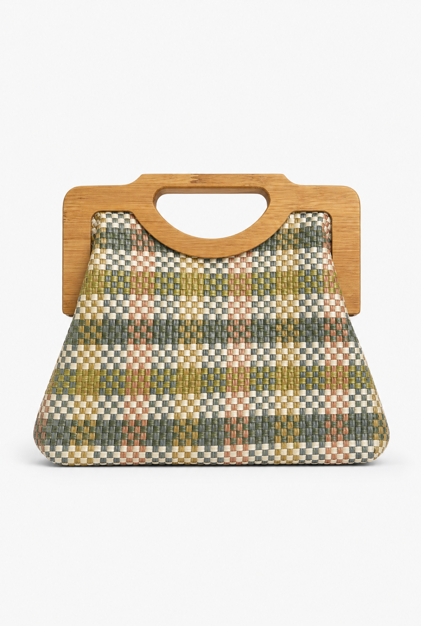 Borsa a Mano Intrecciata con Manico in Legno