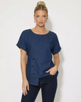 Blusa in denim con bottoni laterali