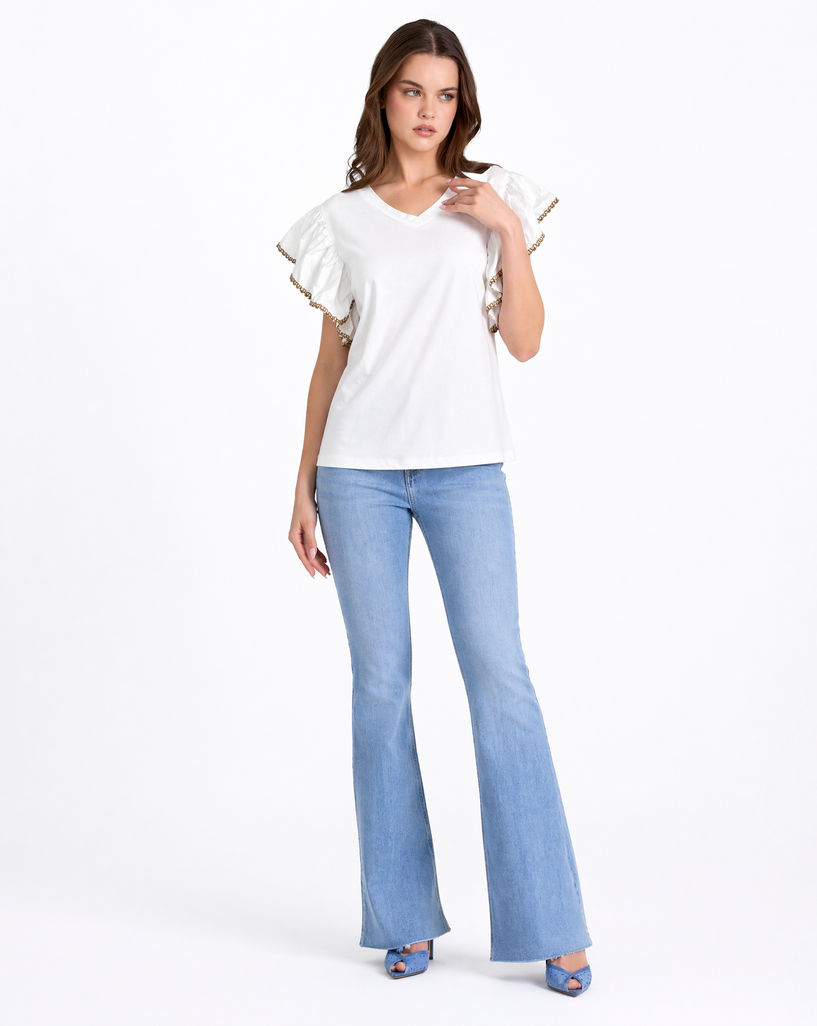 T-shirt in cotone con maniche a volant