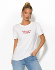 T-shirt in cotone con ricamo "non è arroganza ma eleganza"
