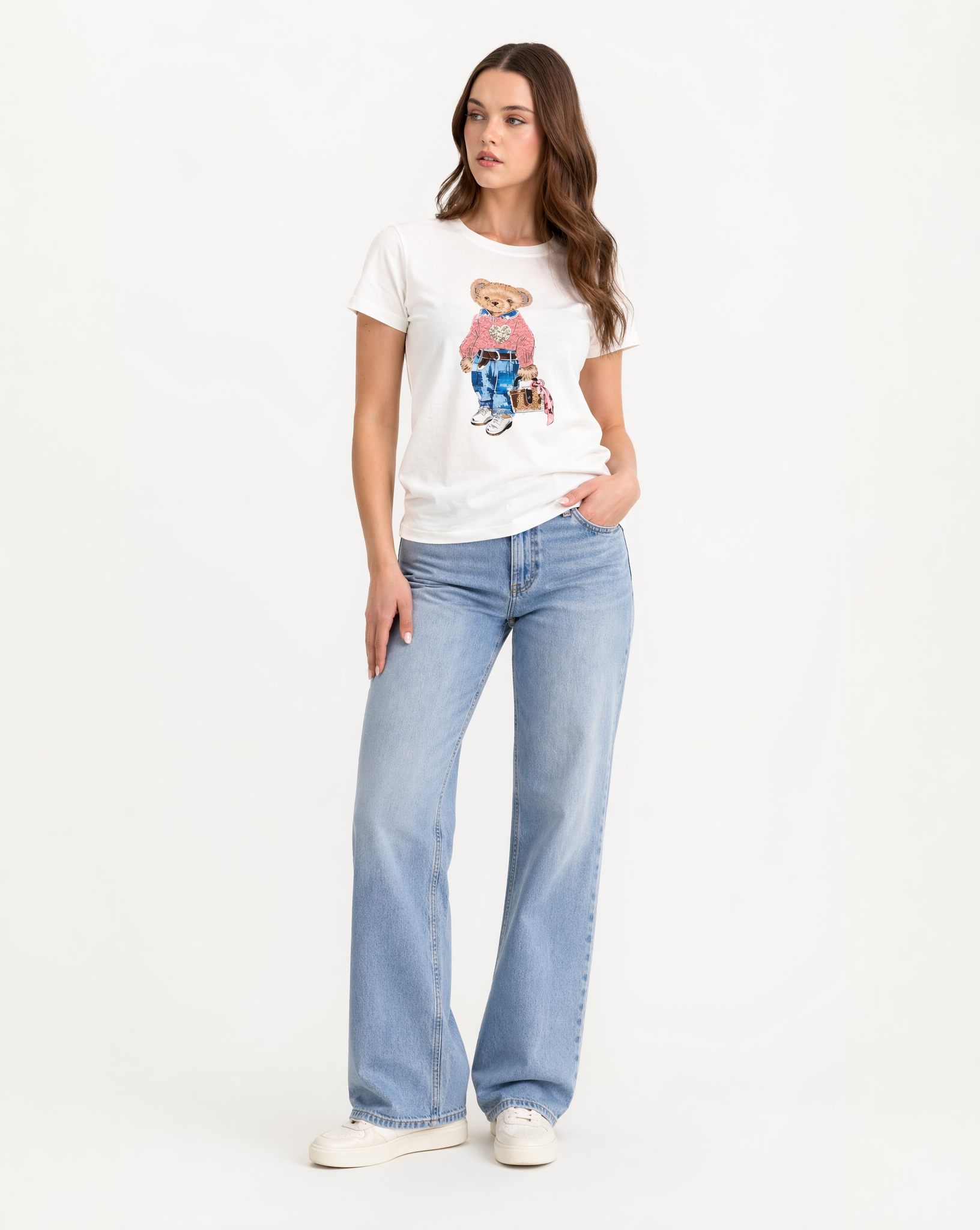 T-shirt in cotone con stampa orsetto peluche