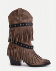 Stivali Texani con Frange e Borchie Stile Western