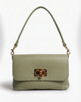 Borsa a spalla in vera pelle con chiusura decorativa