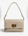 Borsa a spalla in vera pelle con chiusura decorativa