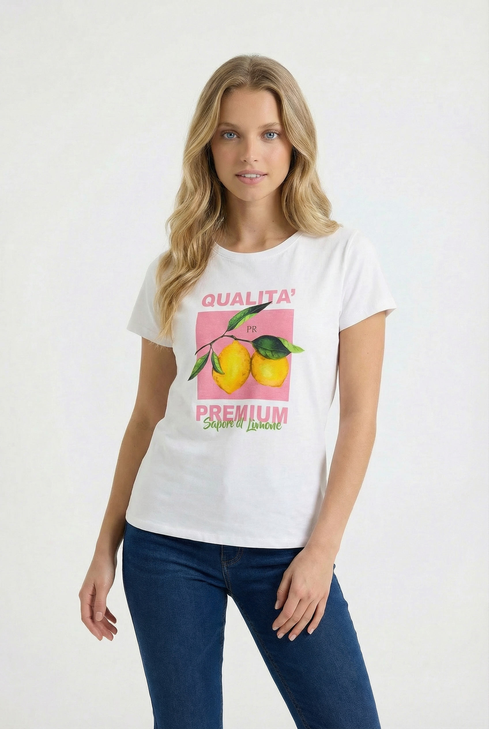 T-shirt in cotone con scritta limoni